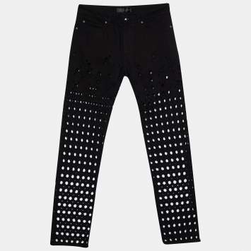 Pre Owned Versace Black Denim Perforated Straight Fit Jeans M Waist 34.5"