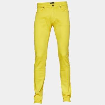 Pre Owned Versace Yellow Denim Medusa Detail Slim Fit Jeans M Waist 33"