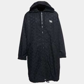 Pre Owned Versace Black Monogram Synthetic Rain Jacket 2XL