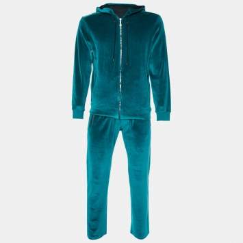 Pre Owned Versace Green Velour Logo Detail Track Suit M