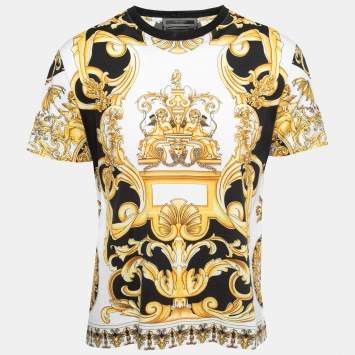 Pre Owned Versace Tribute Black/Yellow Baroque Printed Cotton T-Shirt XL