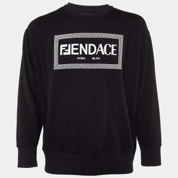 Pre Owned Fendace Black Logo Printed Cotton Crewneck Sweatshirt XS