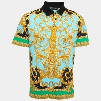 Pre Owned Versace Multicolor Baroque Printed Cotton Pique Polo T-Shirt XL