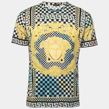 Pre Owned Versace Black & Gold Baroque Printed Cotton Knit T-Shirt L