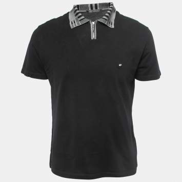 Pre Owned Versace Black Cototn Pique Contrast Collar Polo T-Shirt M