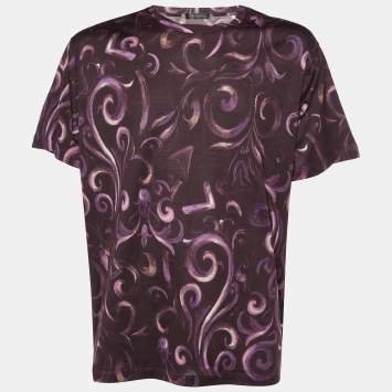 Pre Owned Versace Burgundy Printed Cotton Knit T-Shirt XL