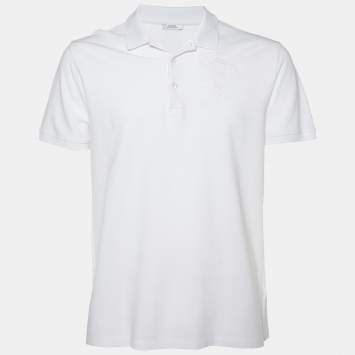 Pre Owned Versace White Tonal Medussa Head Embroidered Cotton Pique Polo T-Shirt XL
