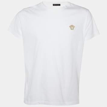 Pre Owned Versace White Medusa Embroidered Cotton Knit T-Shirt XL