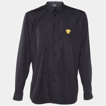 Pre Owned Versace Black Cotton Medusa Head Embroidered Palazzo Fit Shirt XXL