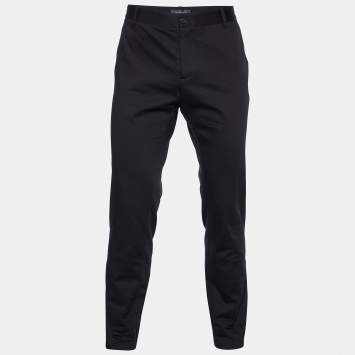 Pre Owned Versace Black Cotton Logo Embroidered Palazzo Fit Pants XL