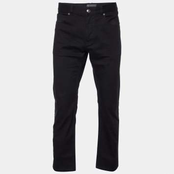 Pre Owned Versace Black Denim Embroidered Crest Detail Jeans XL Waist 39" 