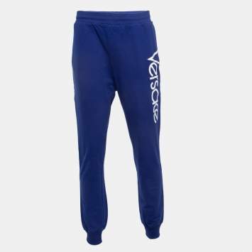 Pre Owned Versace Blue Logo Embroidered Cotton Joggers 2XL