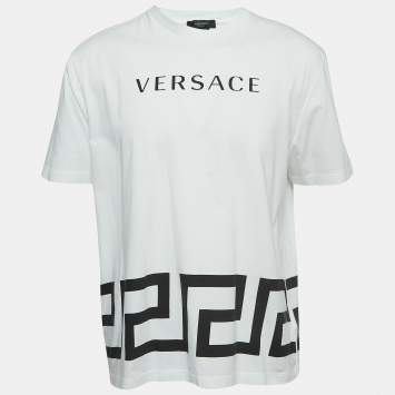 Pre Owned Versace White Greek Print Cotton T-Shirt 2XL