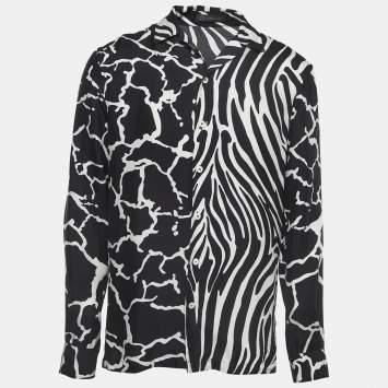 Pre Owned Versace Black Zebra/Giraffe Print Silk Button Front Full Sleeve Shirt M
