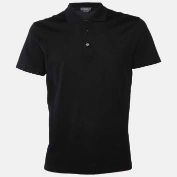 Pre Owned Versace Black Cotton Pique Taylor Fit Polo T-Shirt L