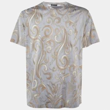 Pre Owned Versace Grey All-over Print Cotton Half Sleeve T-Shirt XL