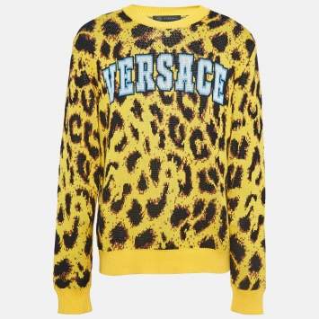 Pre Owned Versace Yellow Animal Print Knit Sweater L