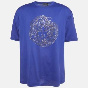 Pre Owned Versace Purple Medusa Icon Studded Cotton T-shirt 5XL