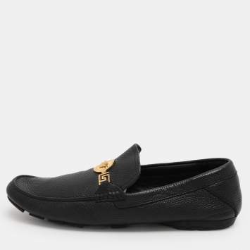 Versace Black Leather Medusa Detail Slip On Loafers Size 44