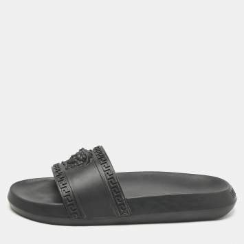 Versace Black Rubber La Medusa Pool Slides Size 43