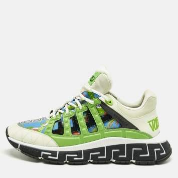 Versace Multicolor Leather and Canvas Trigreca Sneakers Size 42