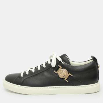 Pre Owned Versace Medusa Size 41 Black Leather Low Top Sneakers