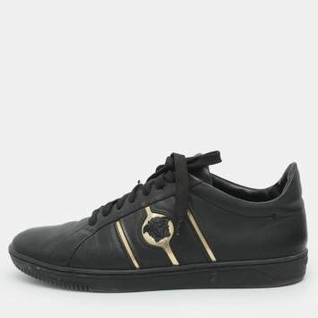Pre Owned Versace Medusa Size 42 Black Leather Low Top Sneakers