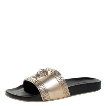 Pre Owned Versace Bronze Rubber Medusa Head Slides Size 43