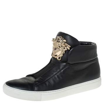 Pre Owned Versace Black Leather Palazzo Medusa High Top Sneakers Size 40