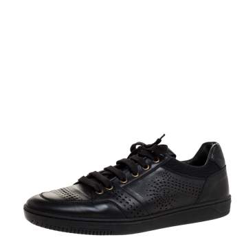 Pre Owned Versace Black Perforated Leather Low Top Sneakers Size 42