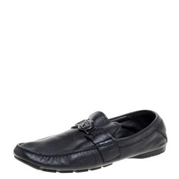 Pre Owned Versace Black Leather Medusa Loafers Size 44