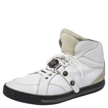 Pre Owned Versace White Leather Medusa High Top Sneakers Size 45