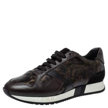 Pre Owned Versace Multicolor Leopard Printed Coated Canvas and Leather Medusa Trainer Sneakers Size 42