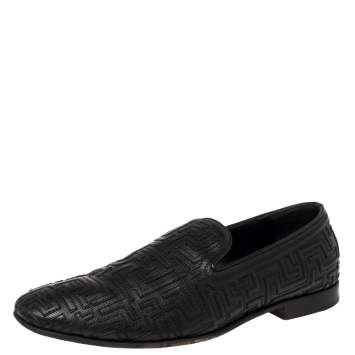 Pre Owned Versace Black Leather Smoking Slippers Size 42