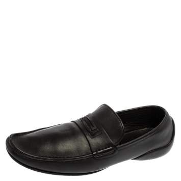 Pre Owned Versace Black Leather Slip On Loafers Size 44