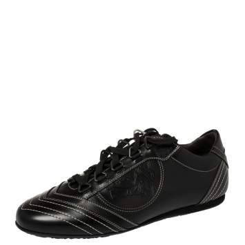 Pre Owned Versace Black Leather Low Top Sneakers Size 40