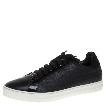 Pre Owned Versace Black Leather Low Top Sneakers Size 44