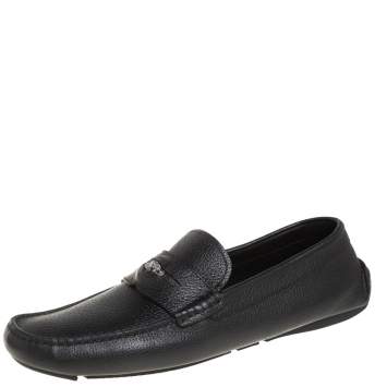 Pre Owned Versace Black Leather Medusa Loafers Size 43