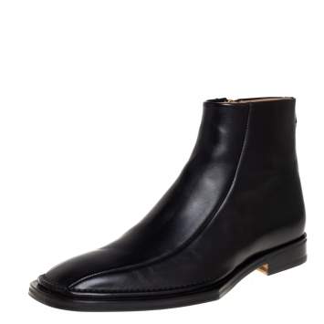 Pre Owned Versace Black Leather Medusa Embellished Ankle Boots Size 41