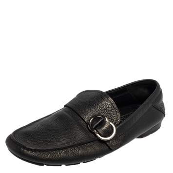 Pre Owned Versace Black Leather Slip On  Loafers Size 43.5