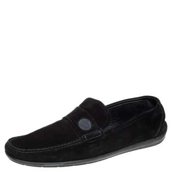 Pre Owned Versace Black Suede Slip On Loafers Size 46