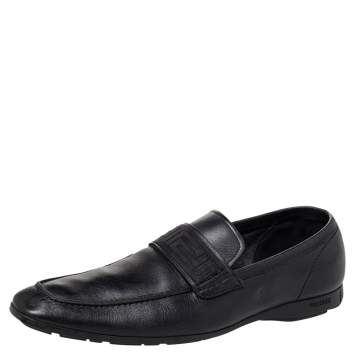 Pre Owned Versace Black Leather Slip on Loafers Size 44