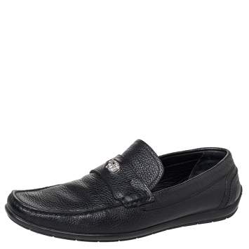 Pre Owned  Versace Black Leather Medusa Slip On Loafers Size 43