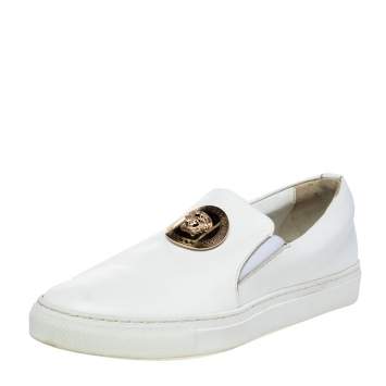 Pre Owned Versace White Leather Palazzo Medusa Slip-On Sneakers Size 39