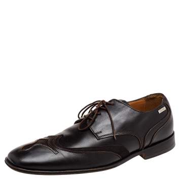 Pre Owned Versace Brown Leather Lace Up Derby Size 41