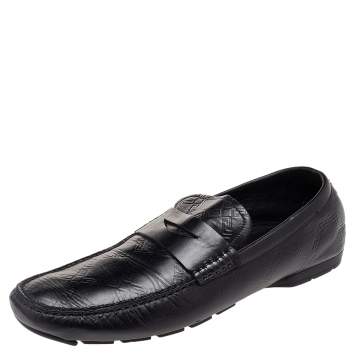 Pre Owned Versace Black Leather Penny Slip On Loafers Size 45