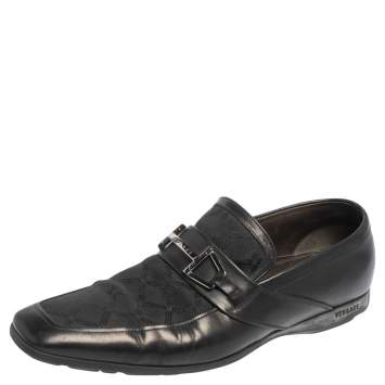 Pre Owned Versace Black Leather And Fabric Pointed Square Toe Loafers Size 40