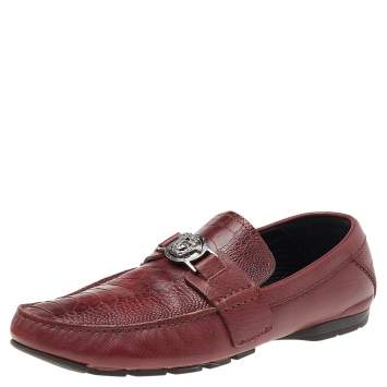 Pre Owned Versace Red Crocodile Leather Medusa Loafers Size 42