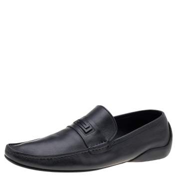 Pre Owned Versace Black Leather Slip On Loafers Size 46
