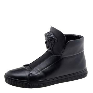 Pre Owned Versace Black Leather Palazzo Medusa High Top Sneakers Size 41